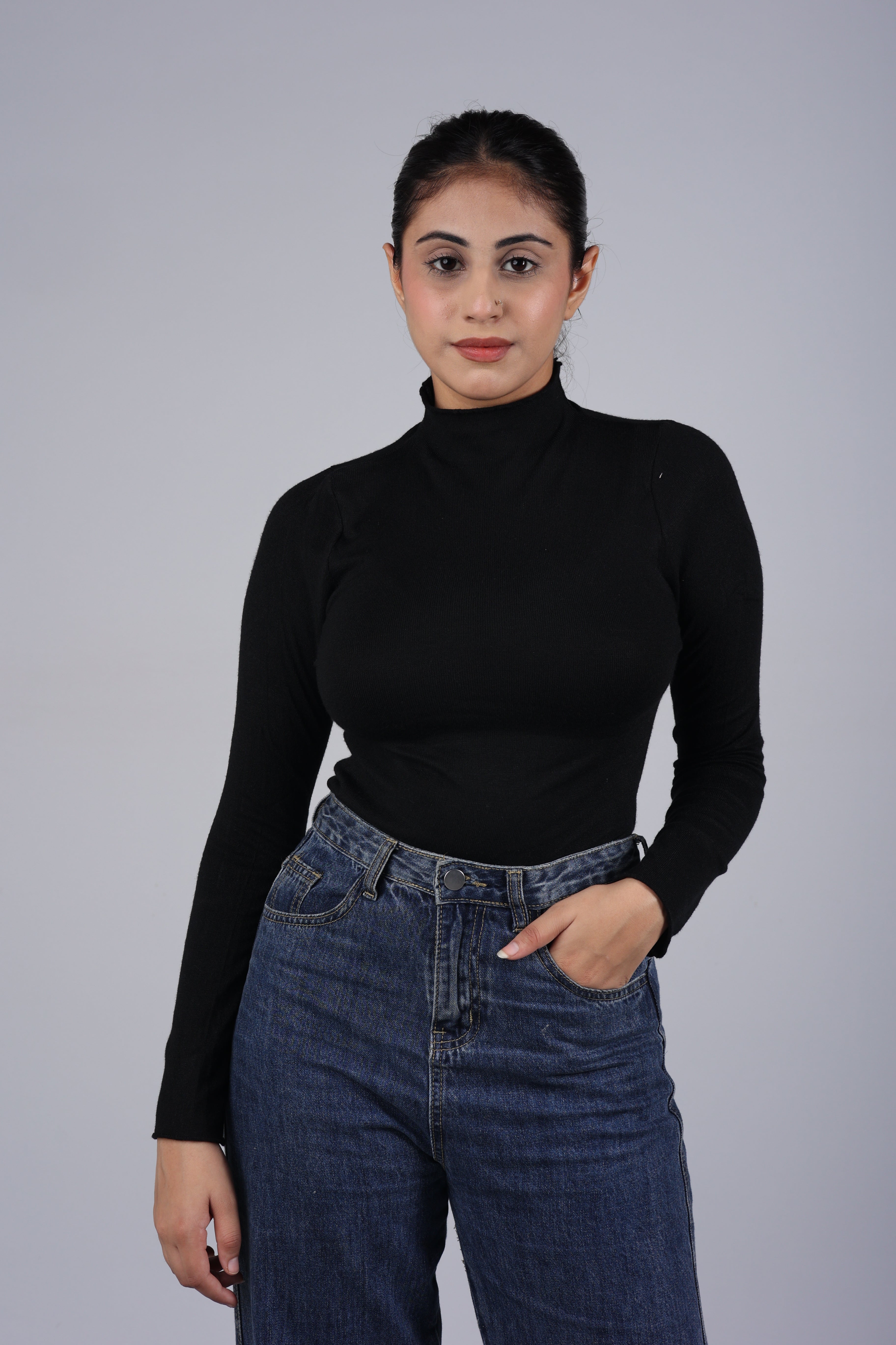 T-neck basic knitted top