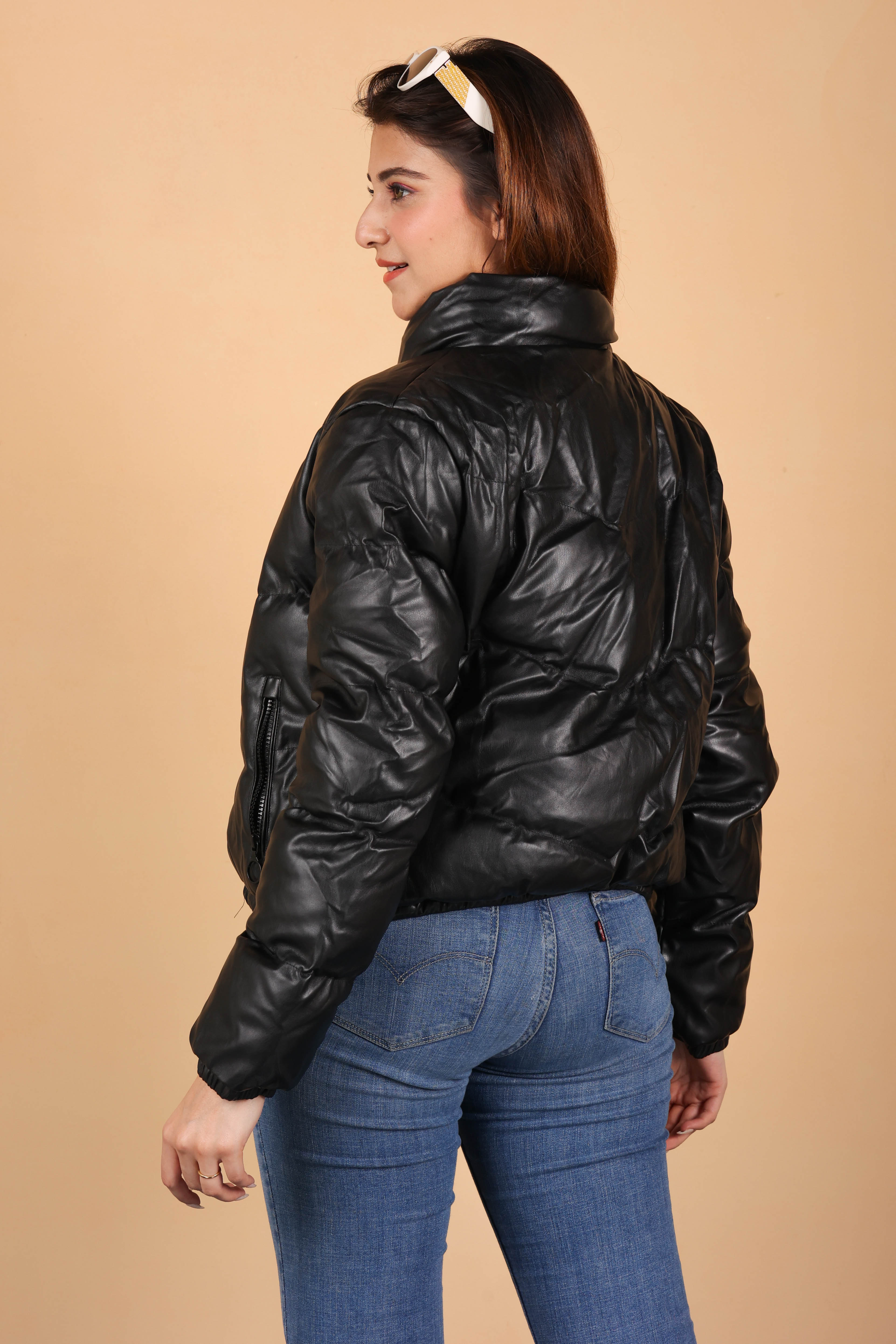 leather short fluffy jacket (8819)