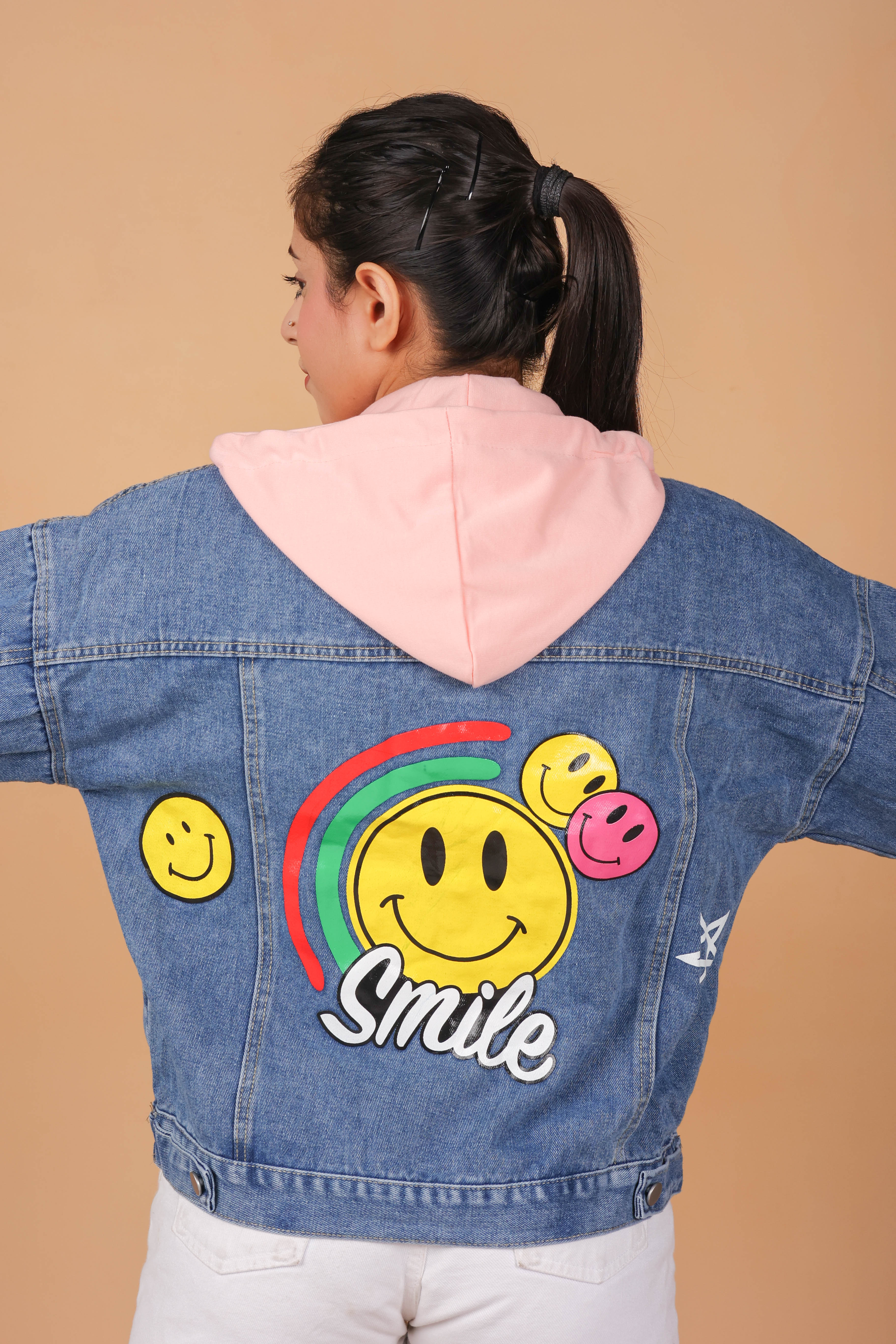 Smiley Denim Jacket backprint with hood