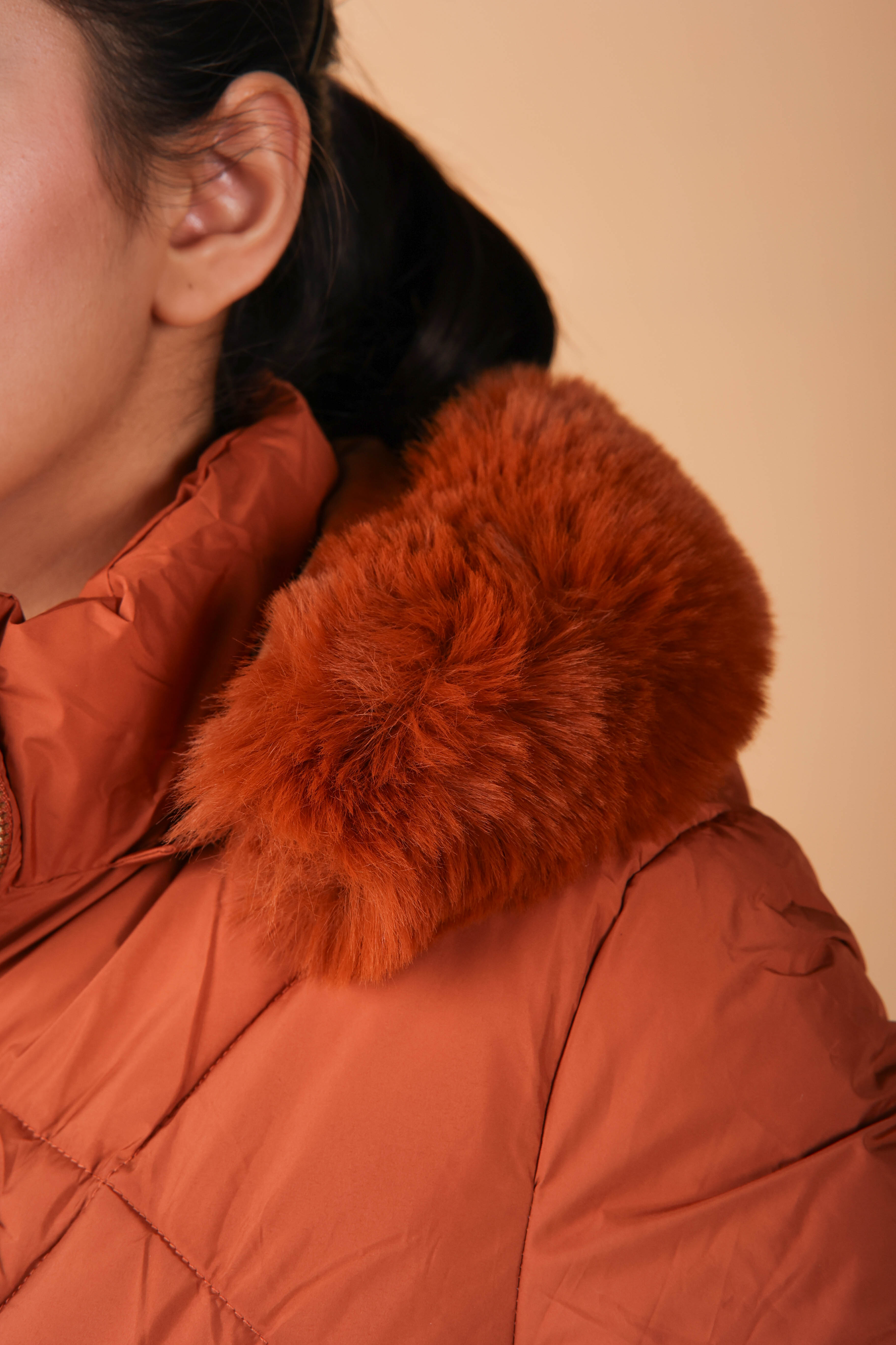 fluffy jacket with fur on hood and velvet fur inside