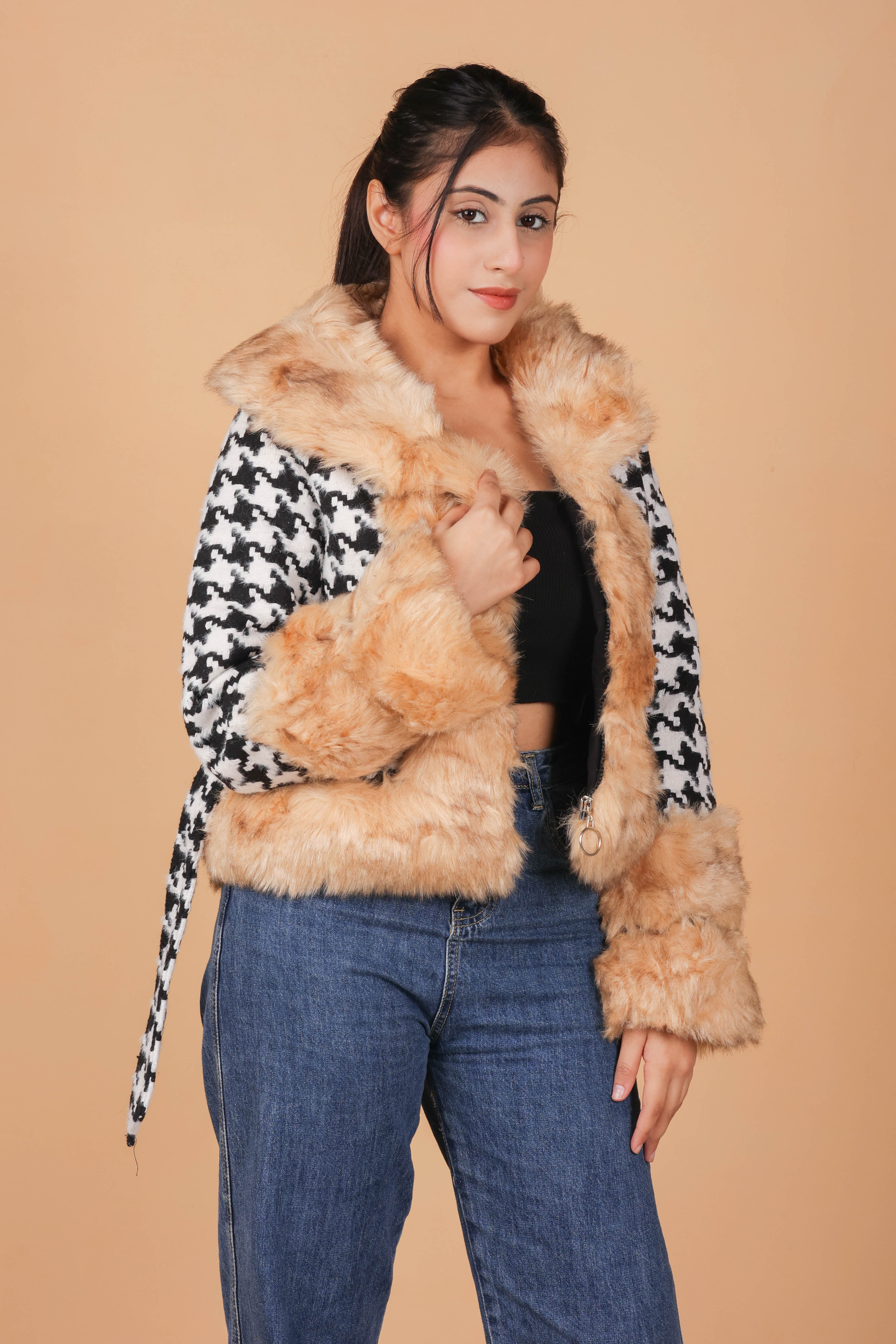fur jacket with belt