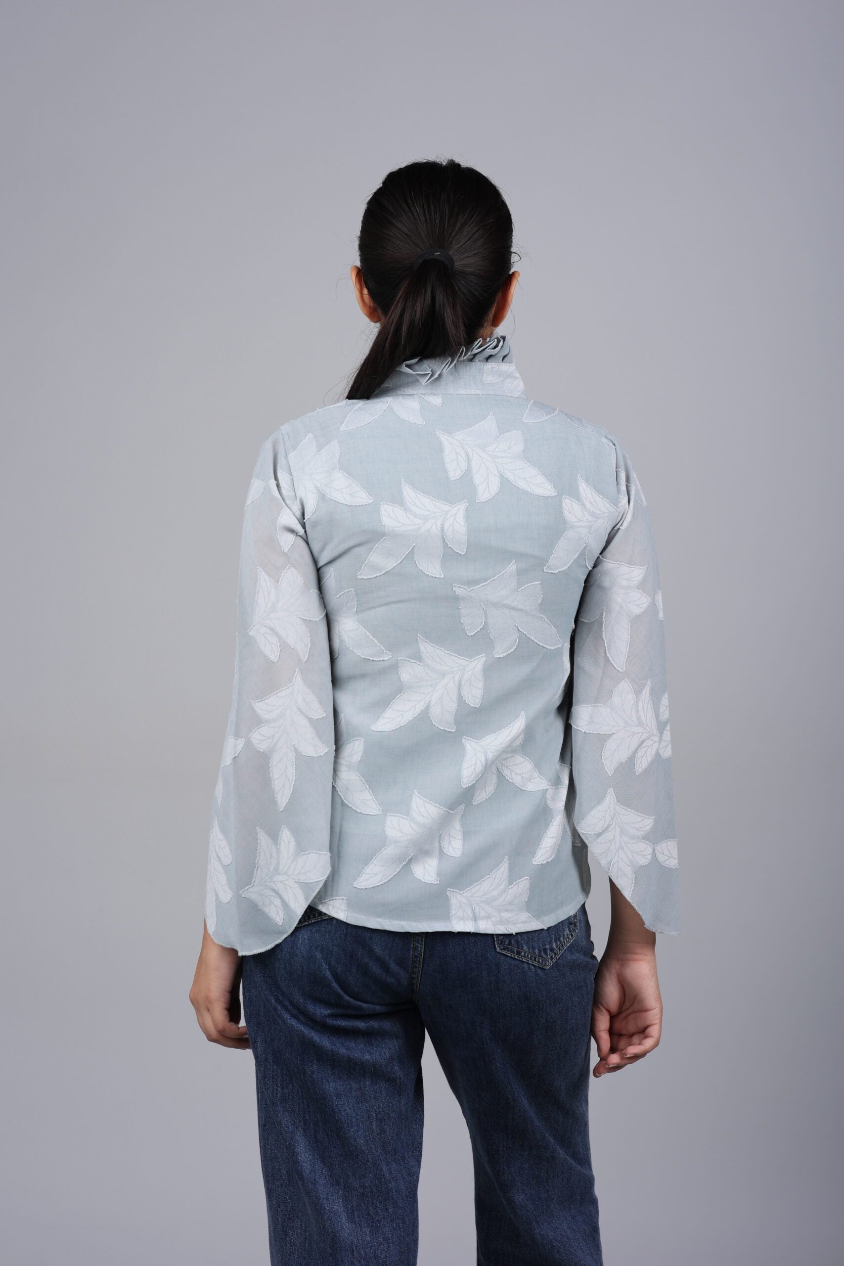 Engraved Leaf Front Knot Top (Grey) A Stylish Blend of Comfort and Nature-Inspired Elegance!