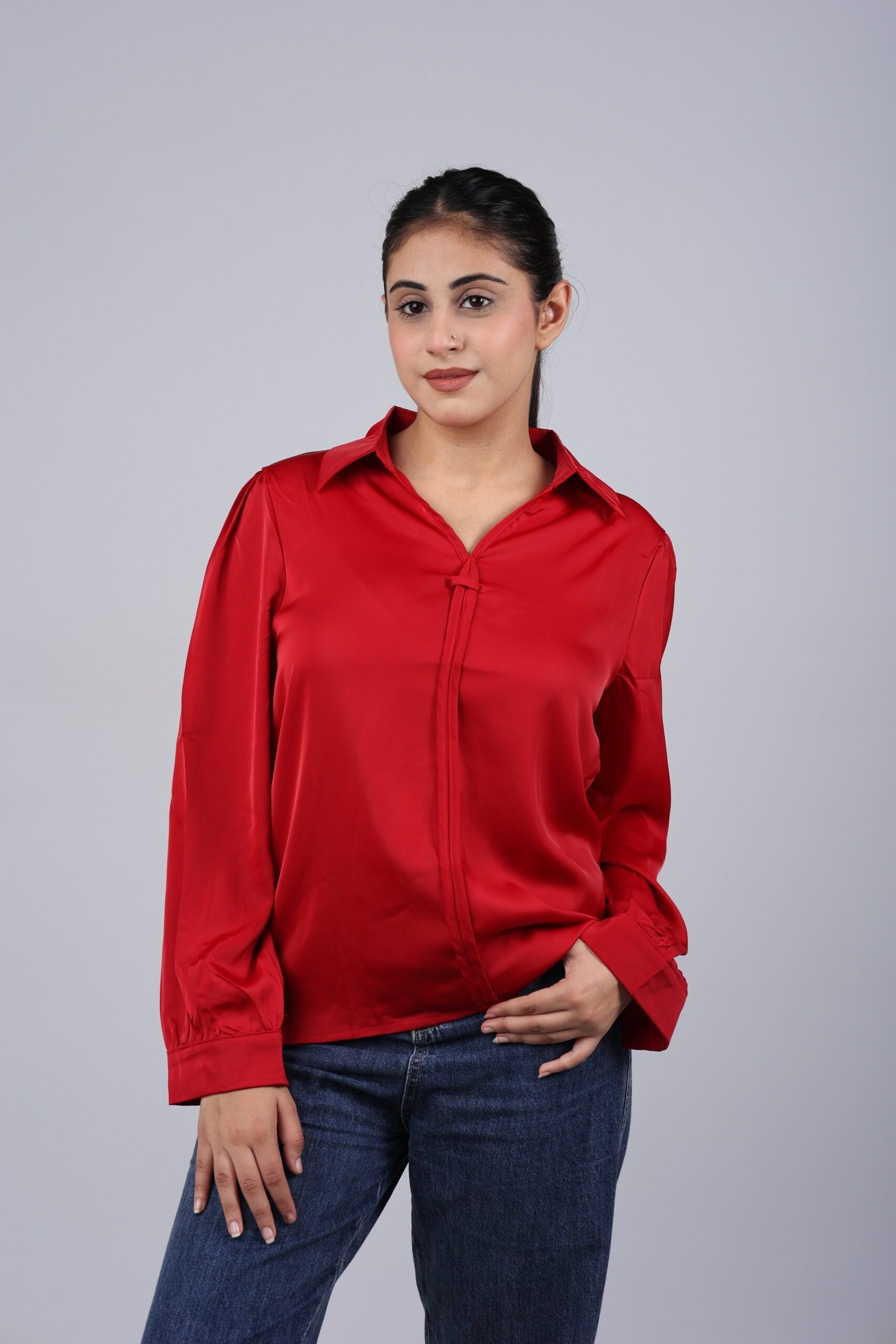 Red Satin Formal/Casual Top - A Luxurious Choice for Effortless Elegance!