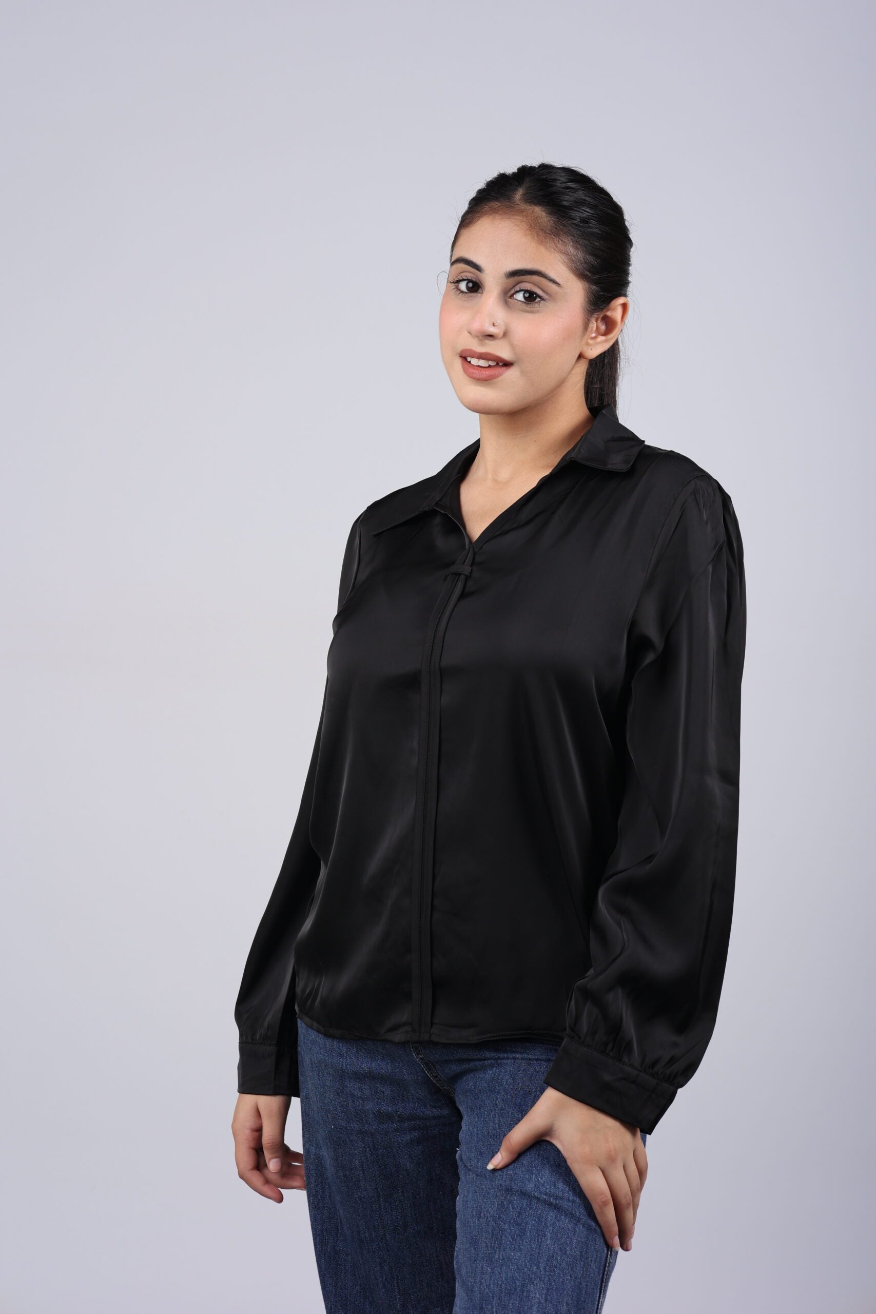 Black Satin Formal/Casual Top - Your Timeless Elegance and Versatility in One!