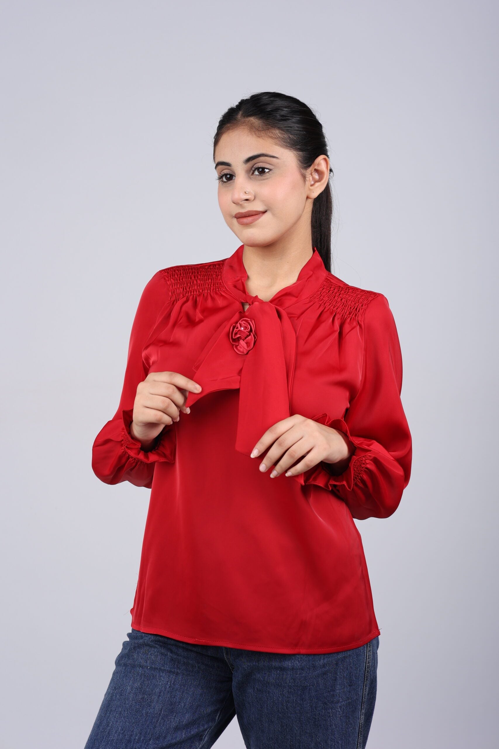 Front Rose Formal/Casual Top (Red) A Stunning Blend of Elegance and Versatility!