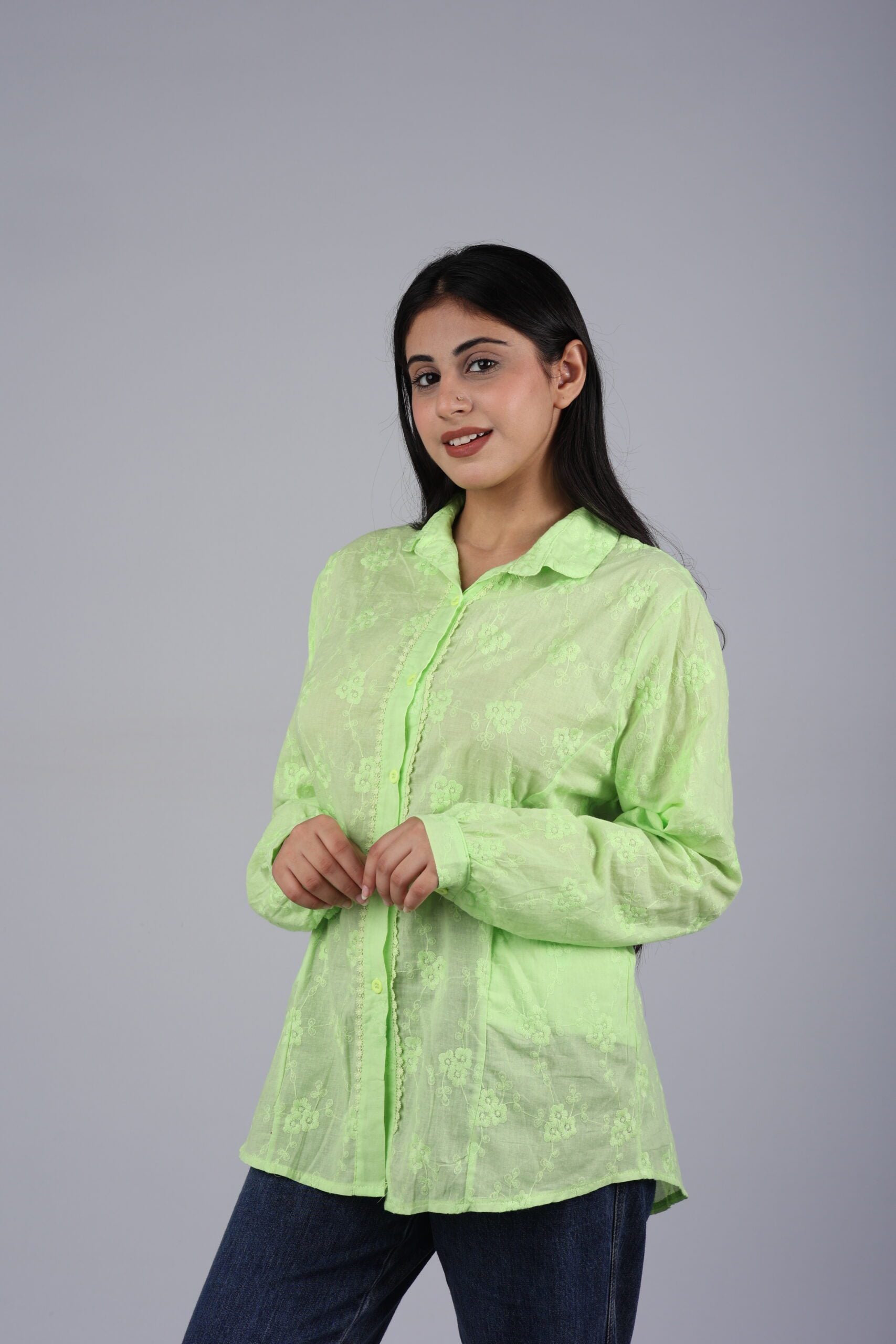 Pocketed Chicken Shirt  Top (Lime Green) Elevate Your Casual Chic Look