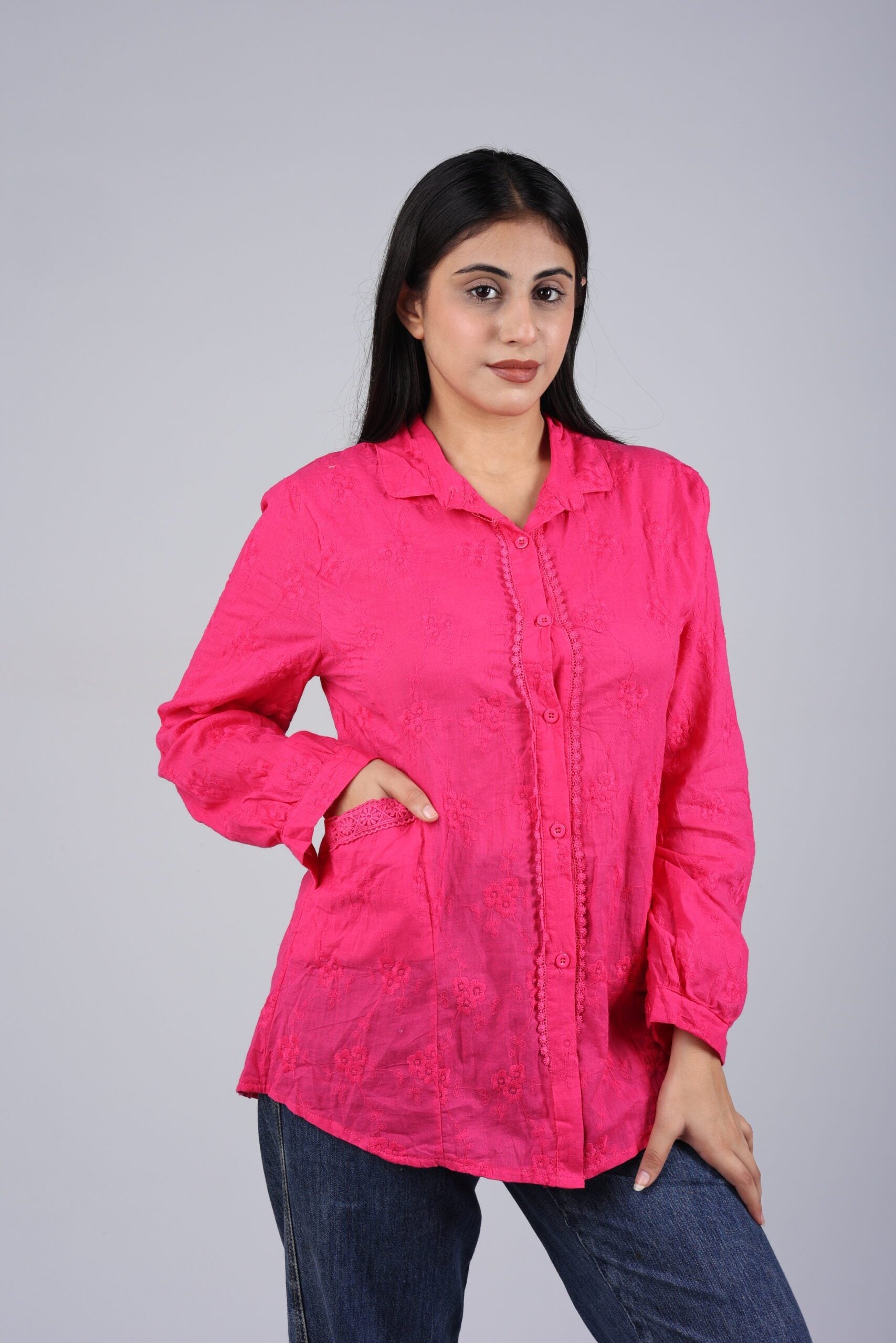 Pocketed Chicken Shirt  Top (Hot Pink) A Perfect Blend of Comfort and Style!