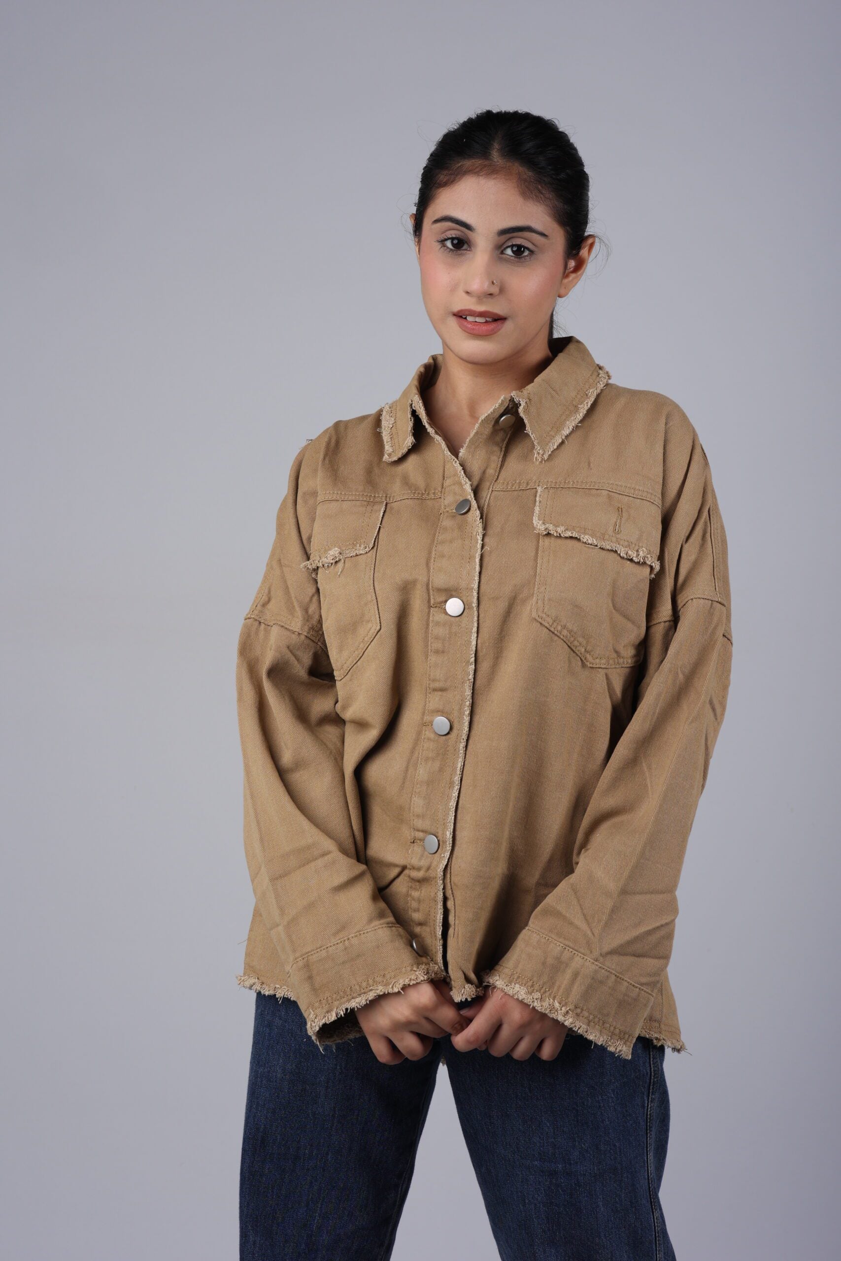 Denim Loose fit Shirt (Coffee) Elevate Your Casual Style with a Rich and Earthy Twist!
