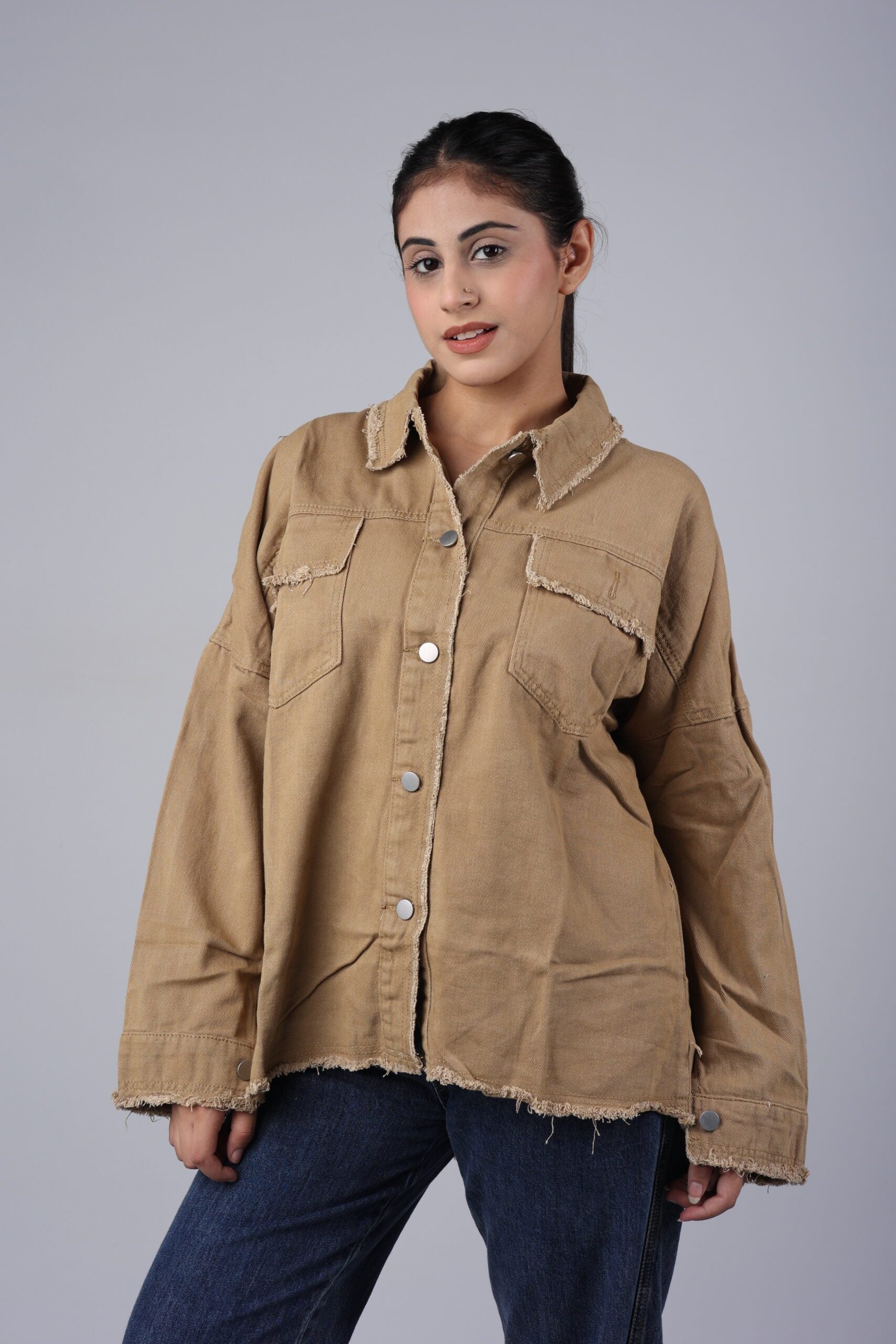 Denim Loose fit Shirt (Coffee) Elevate Your Casual Style with a Rich and Earthy Twist!