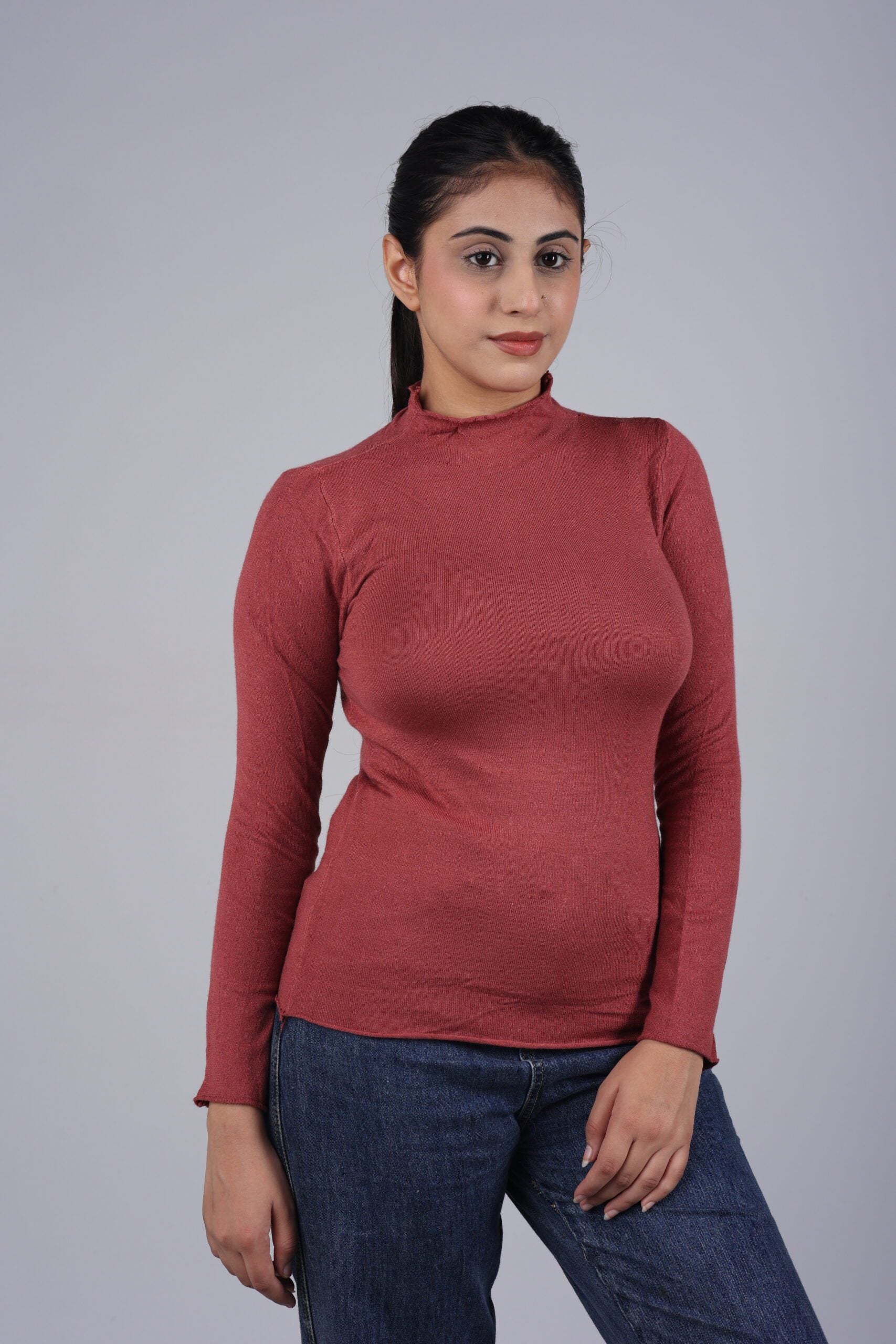 T-neck Basic Knitted Top (Peach) A Subtle Elegance for Effortless Comfort and Style!