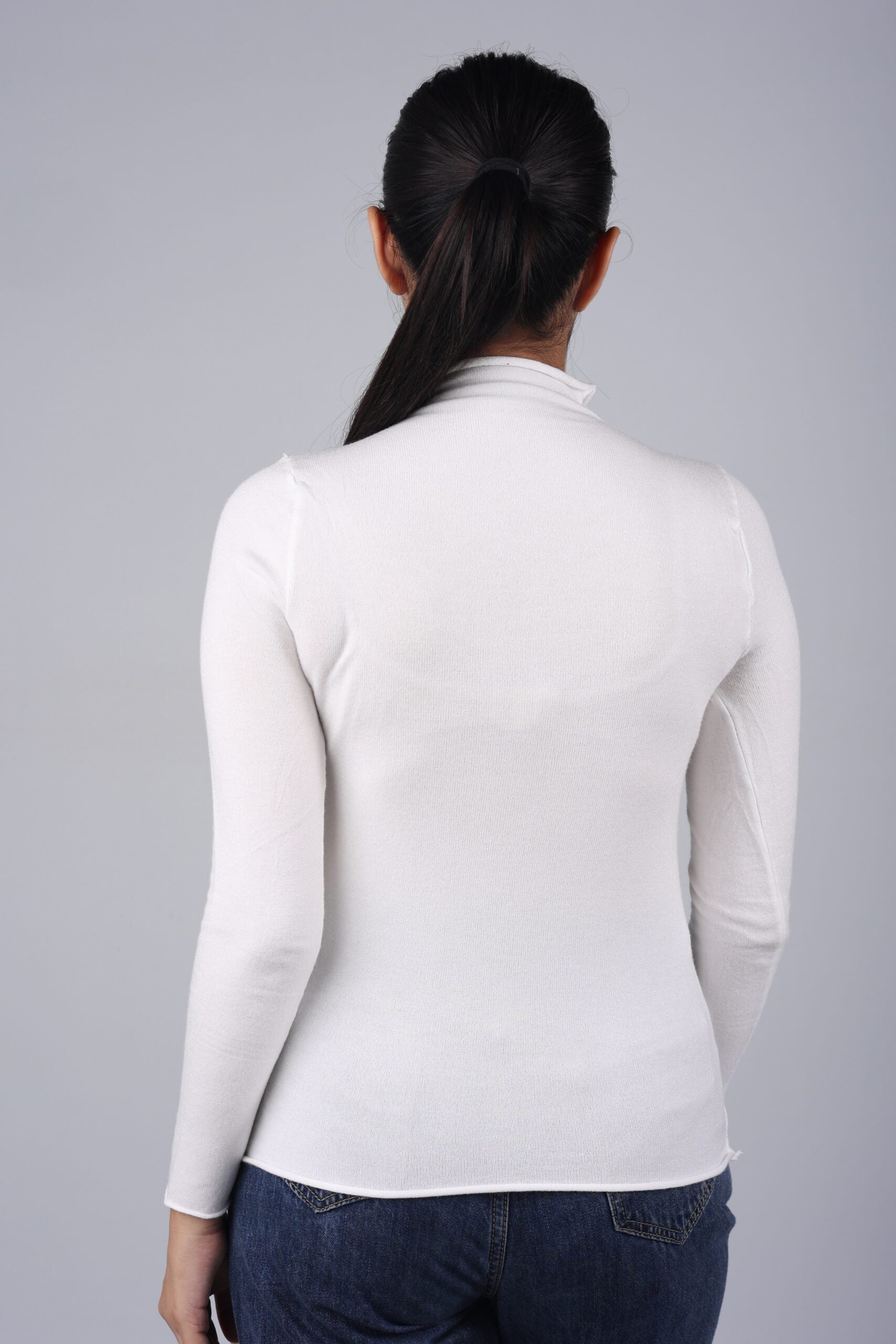T-neck Basic Knitted Top (White) A Timeless Wardrobe Essential for Effortless Style and Comfort!