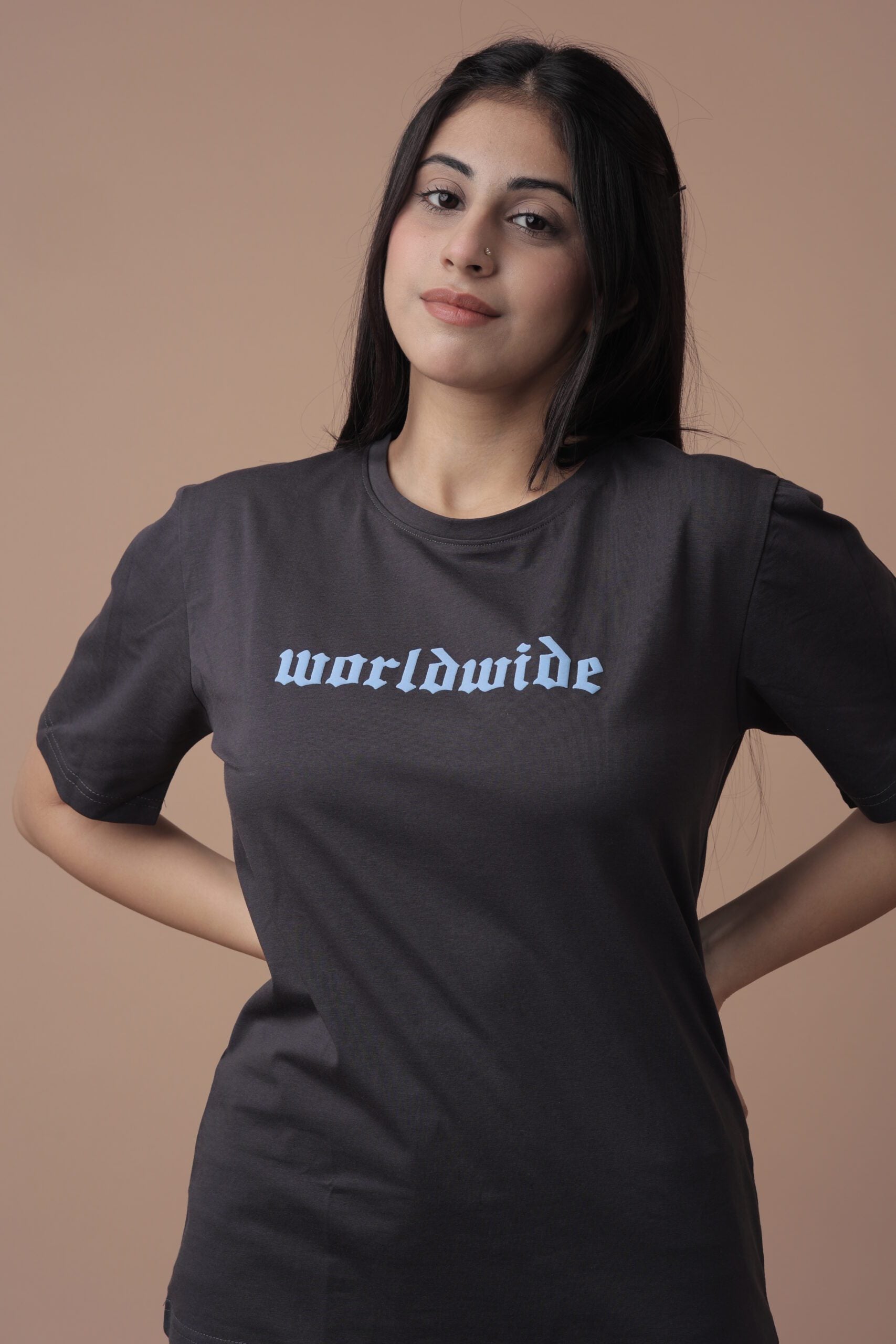 Worldwide Back Print, Drop Shoulder Tshirt- (Grey) Elevate Your Global Style!
