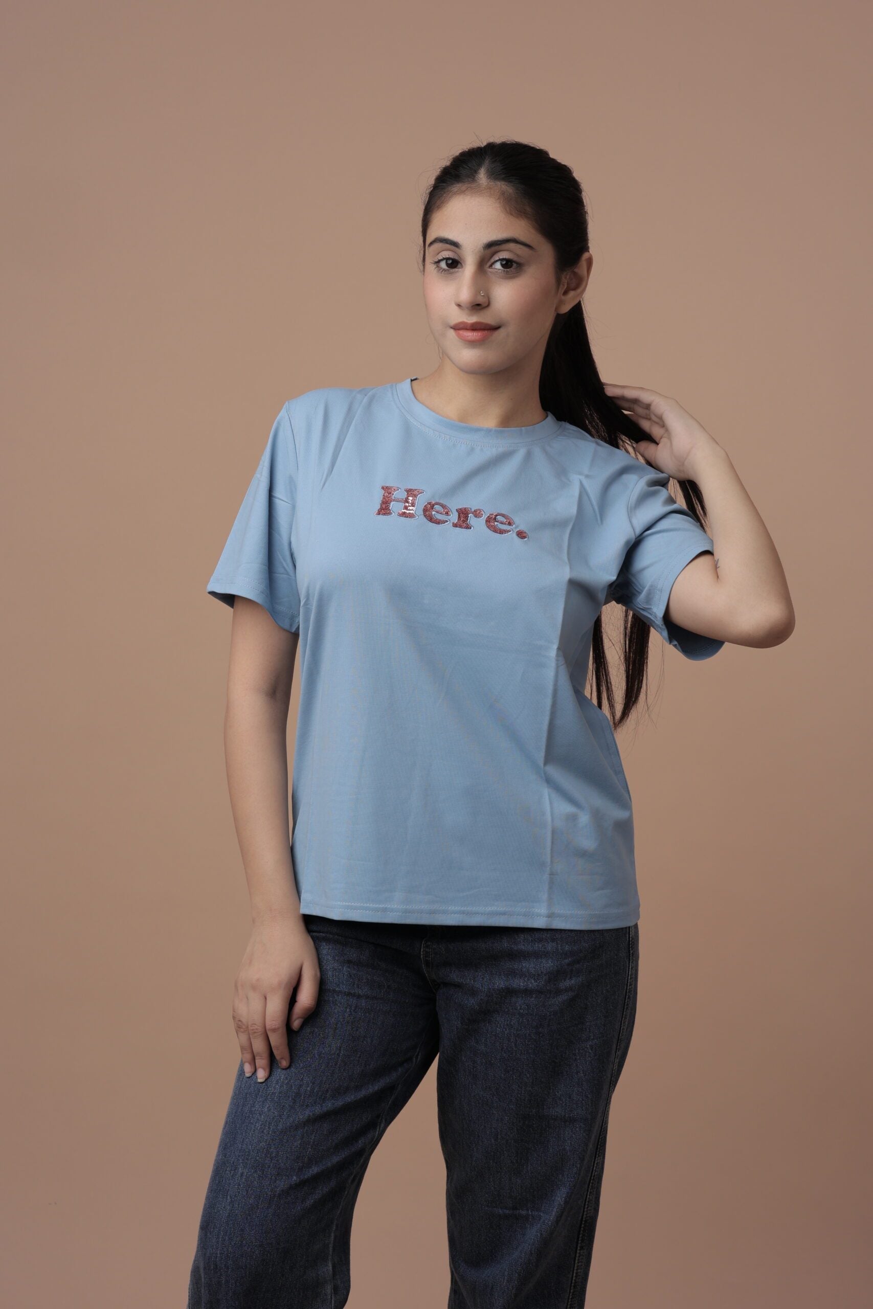 Here Tshirt (Sky Blue) Embrace Serenity and Style in Every Step!