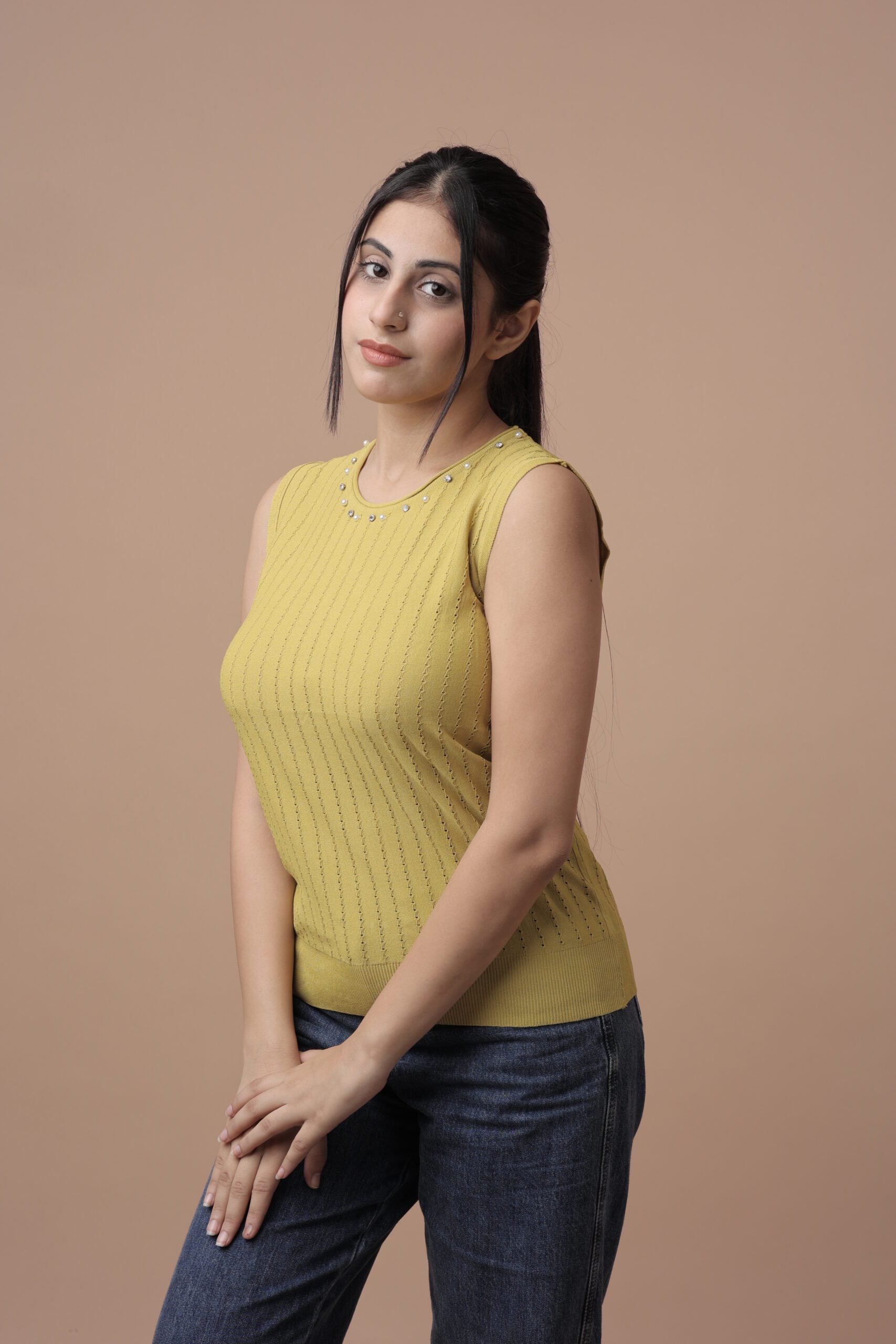 Classy Knitted Tank Top (Yellow) Elevate Your Wardrobe with a Burst of Radiant Elegance!
